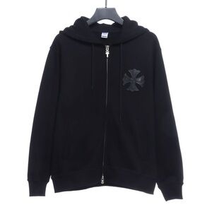 Men’s Size Medium Chrome Hearts Leather Cross Full-zip Jacket 100% Cotton Black